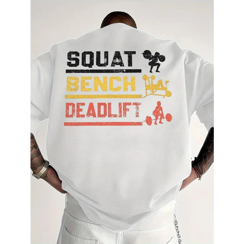 Men's Fitness T-shirt with Squat and Dead Lift Weightlifting Back Printed Men's T-shirt Casual Harajuku Style Unisex