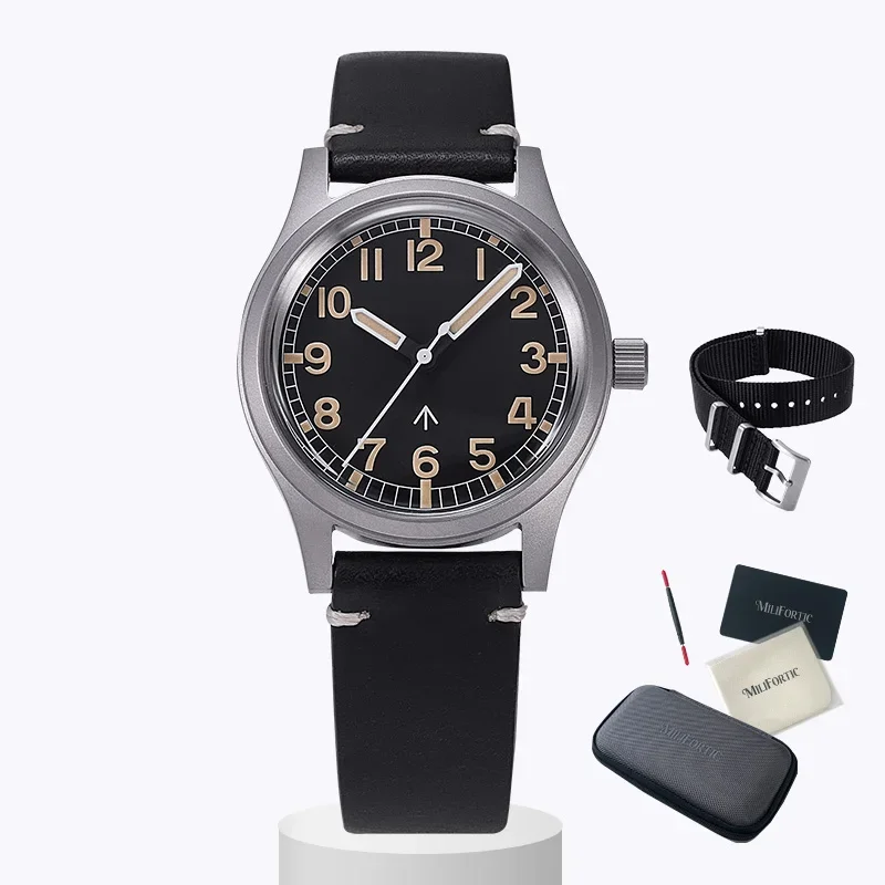 Milifortic 36mm W10 Military Wristwatches NH38 Movement  Automatic Mechanical Sterile Dial Leather 100M Waterproof Watches