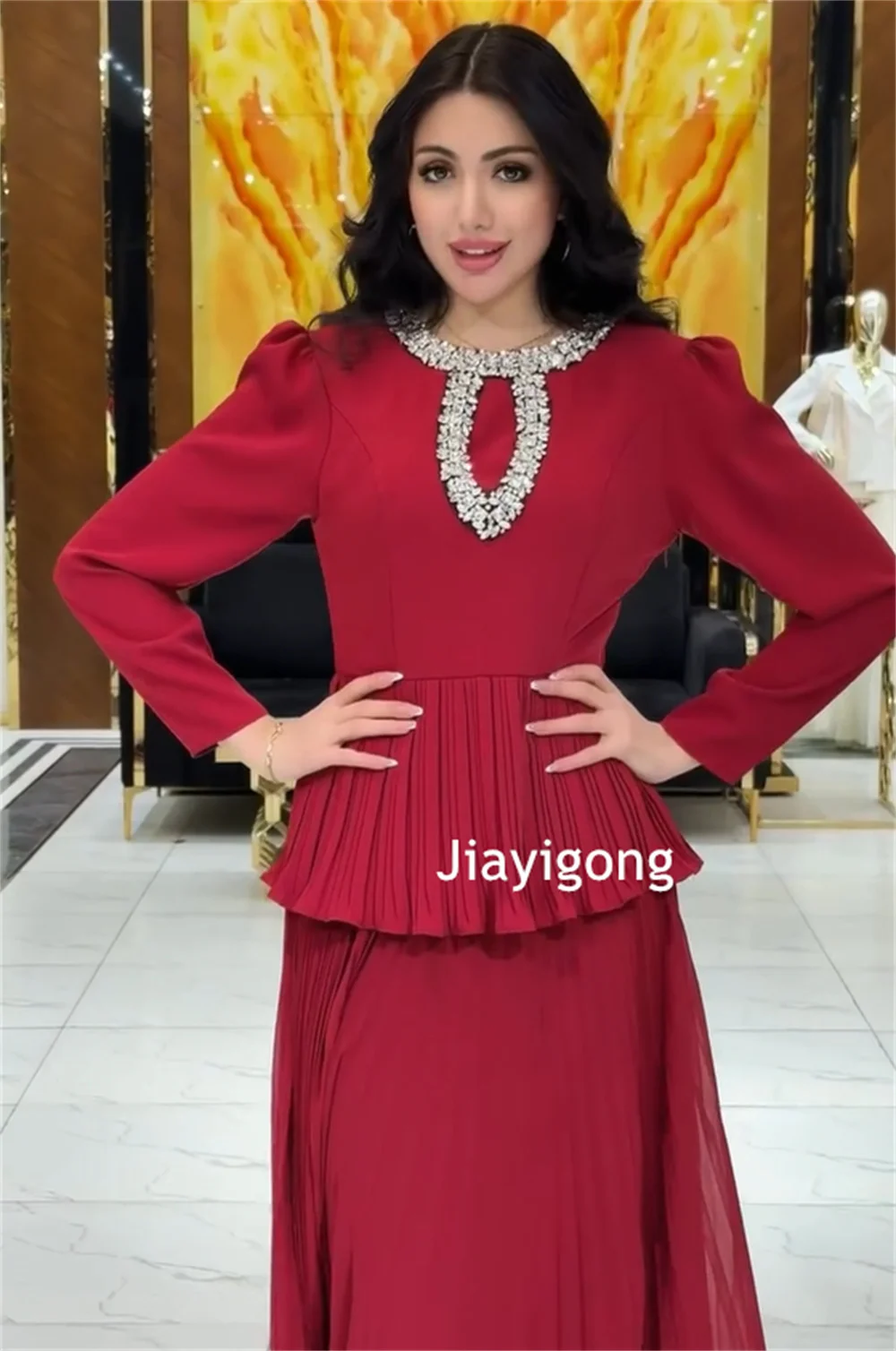 Personalizado formal chiffon plissado lantejoulas padrão a linha o-pescoço vestidos longos sob medida ocasião requintado brilho