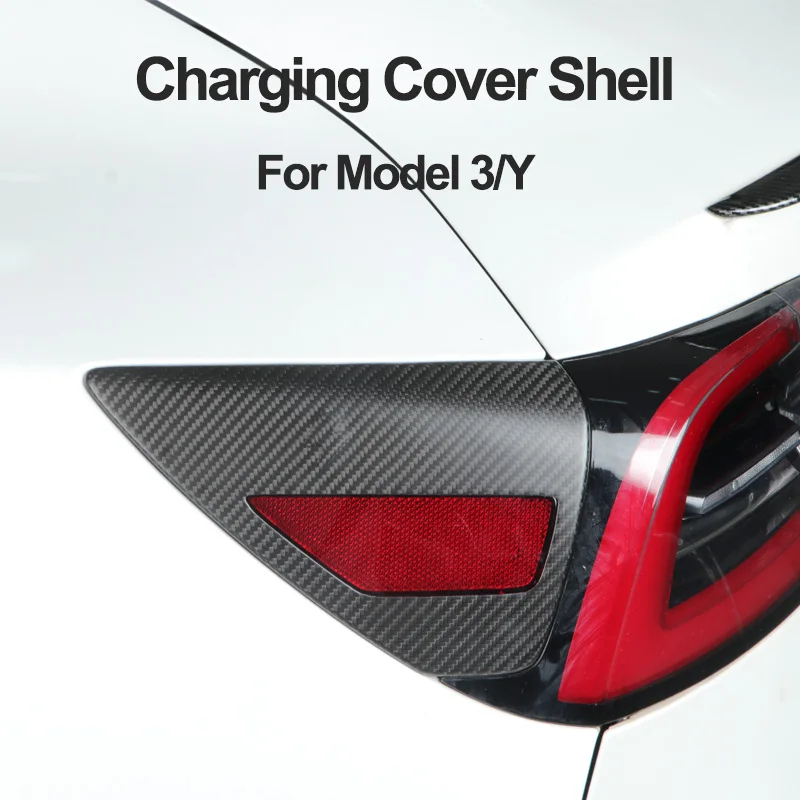 Charging Cover Shell for Tesla Model 3 Model Y Real Dry Carbon Fiber Sticker 3K 240G Handmade Charging Car Port Protective Case