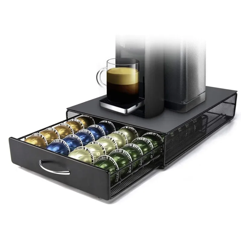Rice Rat Support 50 Capsules Nespresso VertuoLine | Range-Capsules Verre Trempé Avec Design Moderne Pour Machine à Café