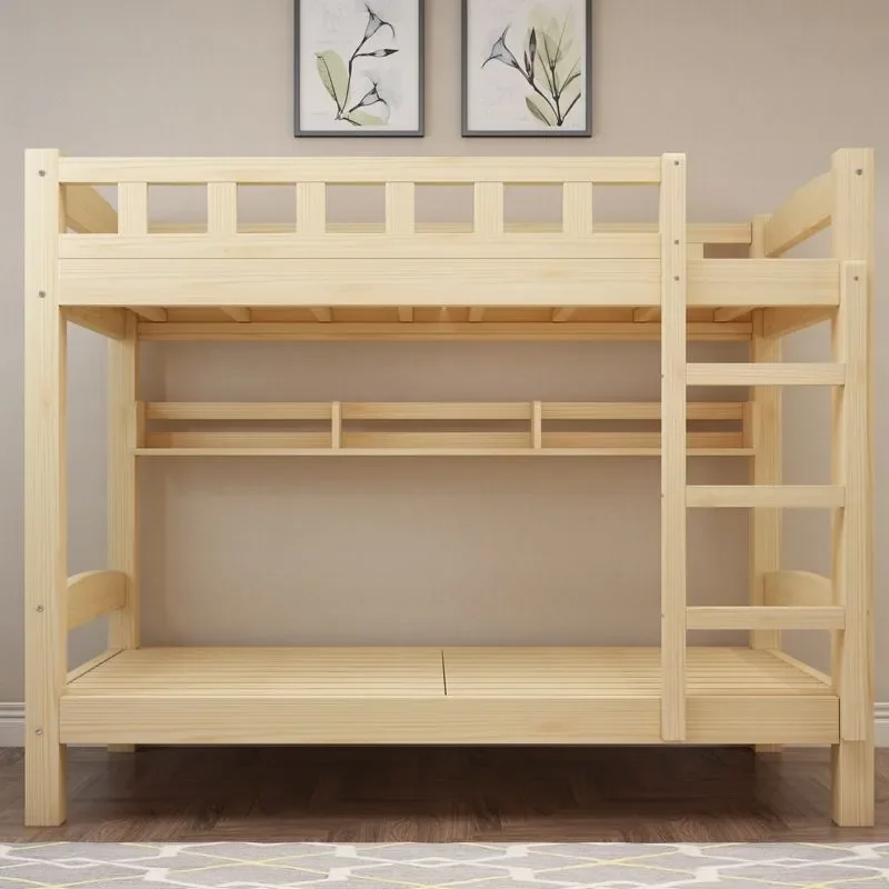 Solid Wood Bunk Bed with Guardrail for Dormitory Staff or Small Apartment Childrens Mother and Child Sleeping Second Floor