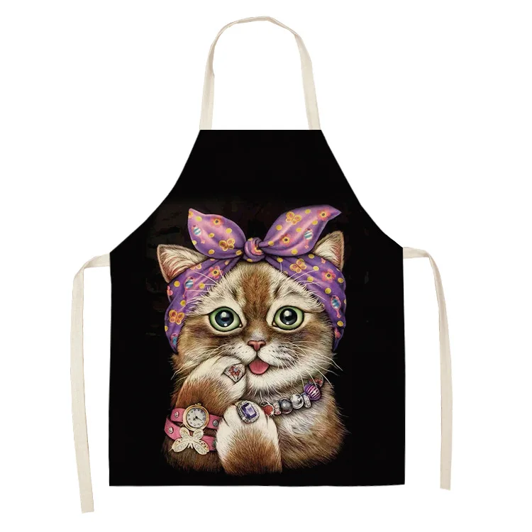 Cat Apron Parent-child Kitchen Aprons Funny Cartoon Cat Printed Sleeveless Cotton Linen Aprons for Home Cleaning Tools Brief