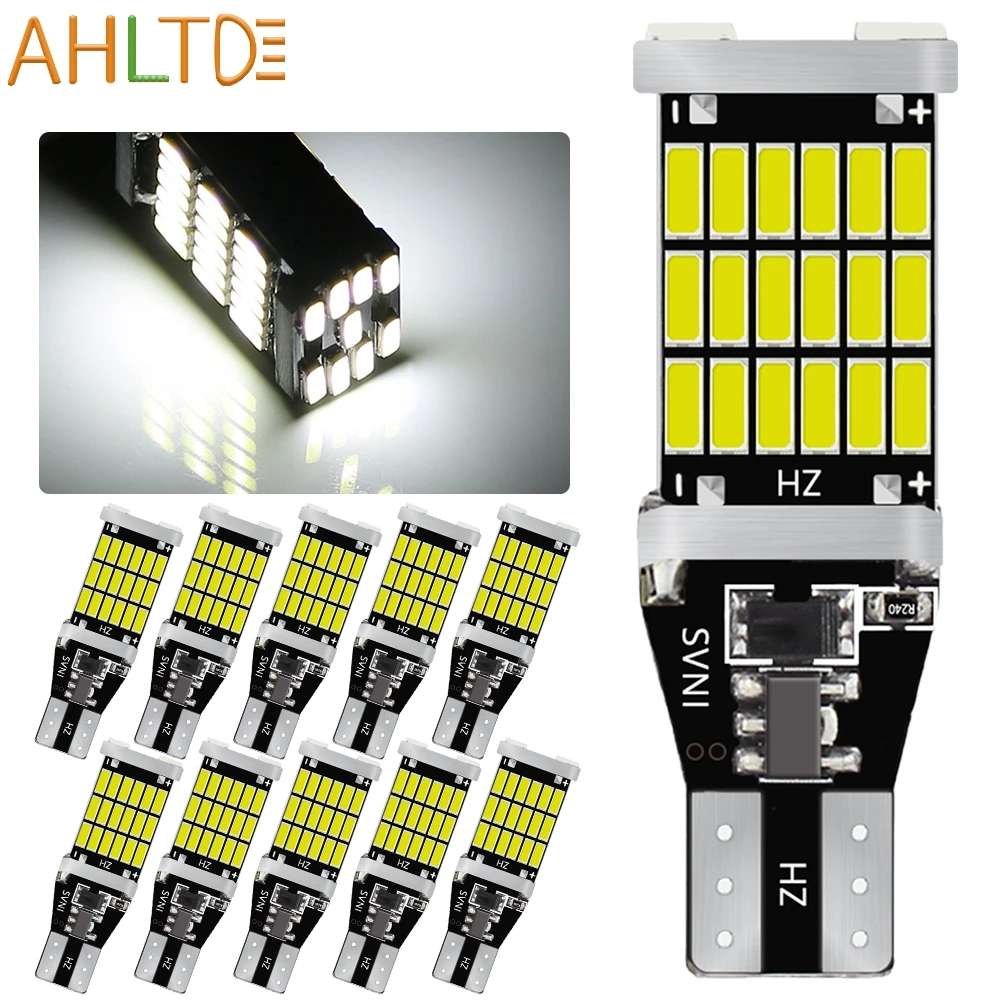 

10 шт. автомобильные лампы заднего хода, светодиодные 1156 1157 T10 T15, универсальная мощность 12 В, подсветка 4014, декодированная, Extreme High 26/30/45SMD