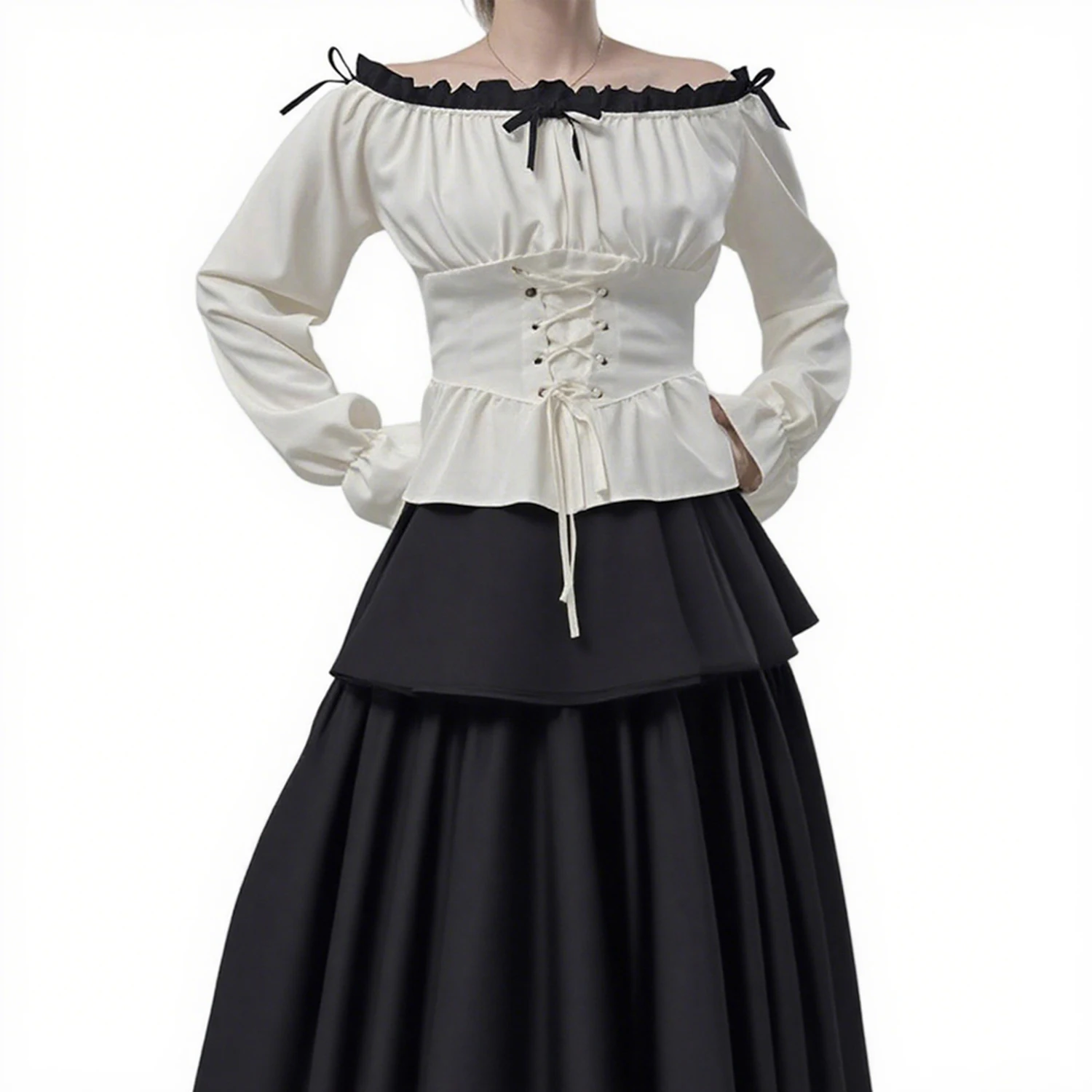 

Womens Vintage Cosplay Party Costumes Halloween Pirate Costume Captain Huntress Clubwear Corset Dresses Renaissance GothicLong