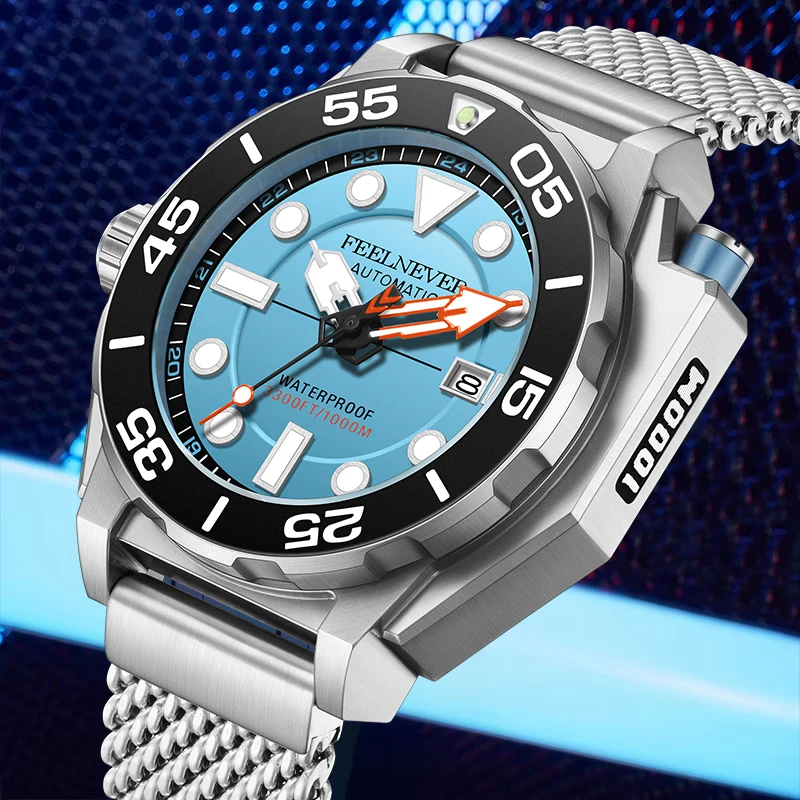 FeelNever Top Brand Luxury Mechanical Wristwatches Calendar Casual Outdoor 316L Stainless Steel Waterproof Automatic Man Watches