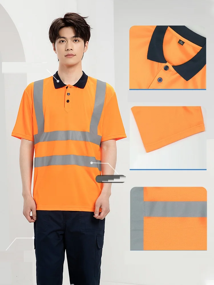 Summer Quick Dry Shirt Hi Vis Workwear Contrast Color Safety Long Sleeve Polo Shirt Reflective Work Tops For Working plus size5X