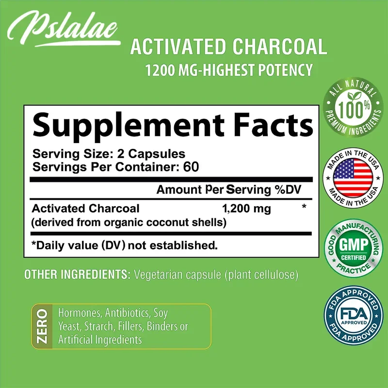 Activated Charcoal Supplement - Helps Relieve Gas and Bloating and Promotes Natural Detoxification Derived From Coconut Shells