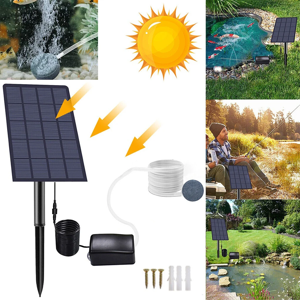 

Solar Oxygen Pump Fish Tank Oxygenator Aquarium Aerator Air Pump Fishing Aerator + Pipe Air Bubble Stones for Garden Fish Pond