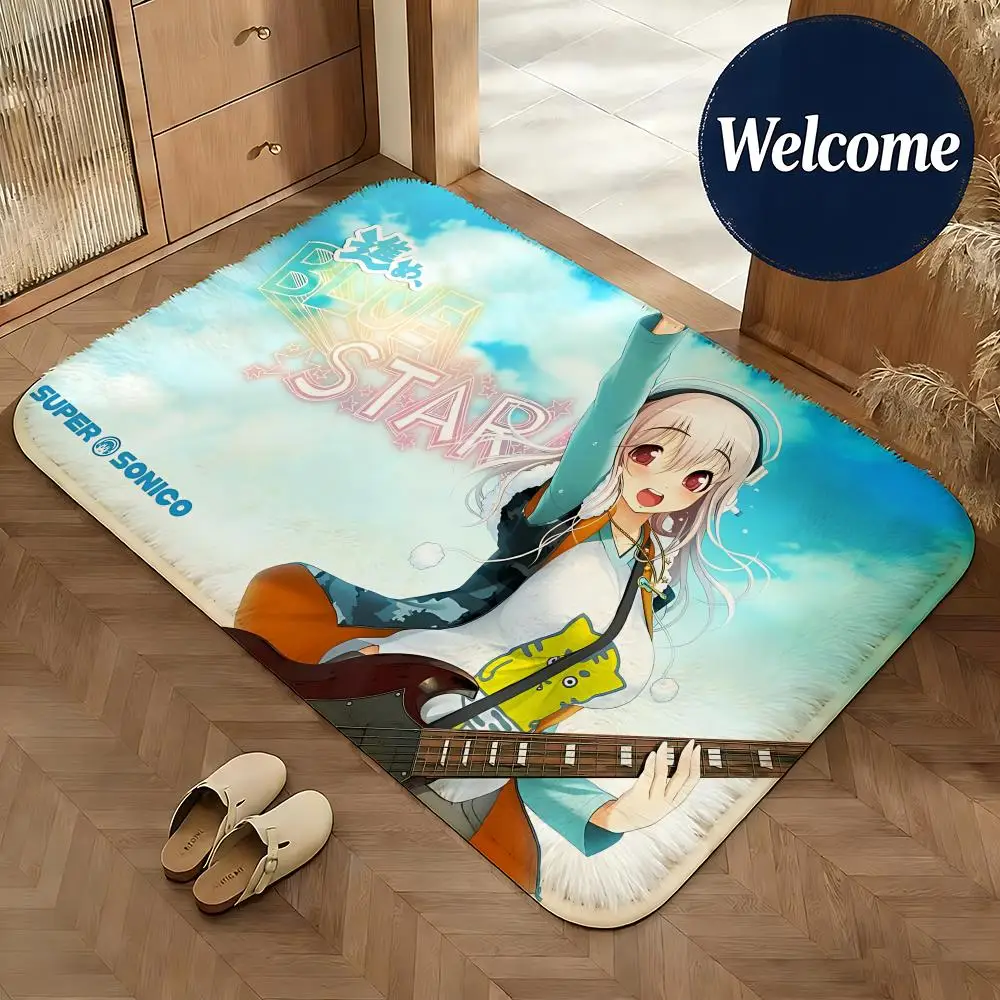 Weiche Flanell-Bodenmatte mit Charakter-Motiv Super Sonico Manga, rutschfeste, saugfähige Fußmatte für Badezimmer, Schlafzimmer, Heimdekoration, Teppich – Detail 10