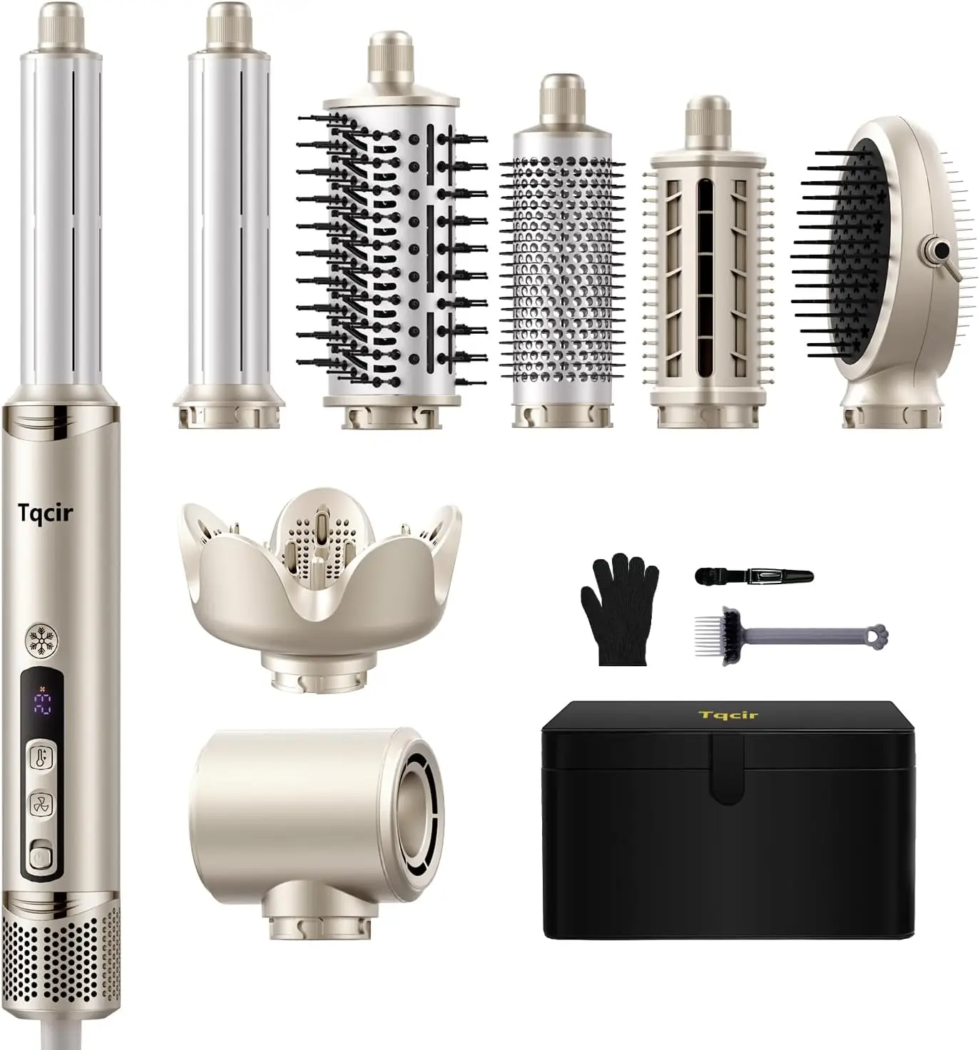 

8-in-1 Professional Hot Air Styler & Hair Dryer Brush, Powerful Multi-Styler with Auto-Wrap Curler and Storage Case, Fast Drying Curling Straightening Volumizing Without Heat Damage (Gold)