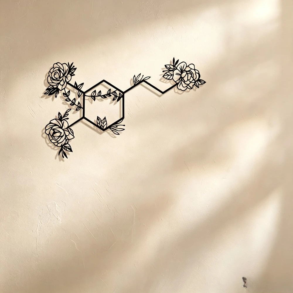 CIFBUY Dopamine Molecule Metal Wall Art Modern Laser Cut Ironwork Motivational Happiness Symbol Hanging Ornament Plaque