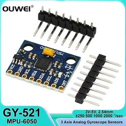 GY-521 MPU-6050 MPU6050 3 Axis Analog Gyroscope Sensors + Accelerometer Module 3V-5V 16 Bit IIC I2C For Arduino Quadcopter Drone