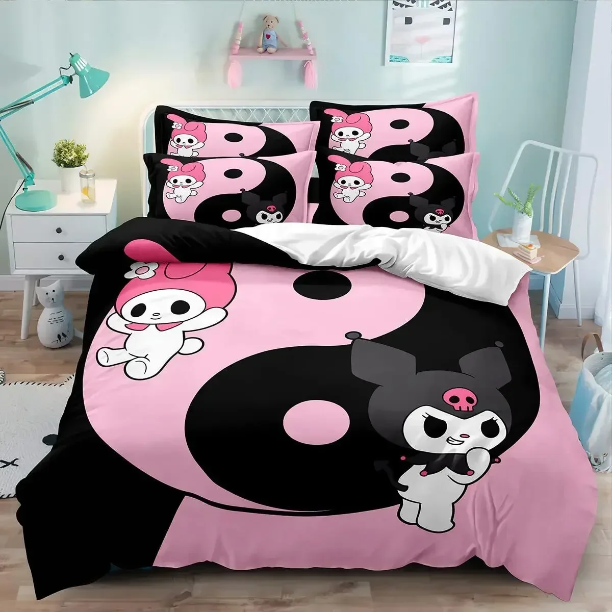 Sanrio Kuromi Kawaii Copriletto stampato Copripiumino Biancheria da letto Copripiumino Accessori di abbigliamento Cosplay Giocattoli per bambini