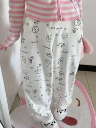 Houzhou-Calça Kawaii alta reta feminina, estilo japonês, harajuku, estampa fofa dos desenhos animados, calça solta, menina macia, doce, Y2K, 2024