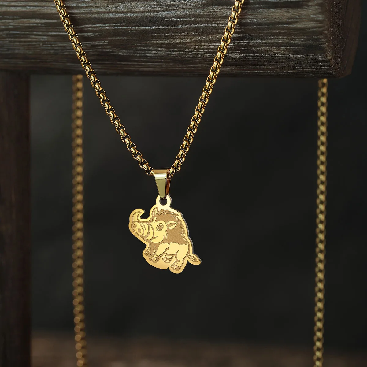 CHENGXUN Stainless Steel Cartoon Rhino Pendant Animal Necklace for Women Jewelry Party Gifts