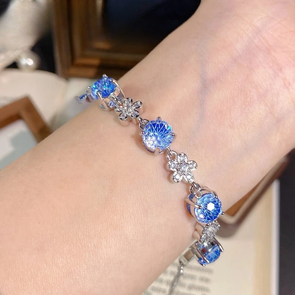 925 sterling silver new topaz flower bracelet, fashionable rose diamond gemstone jewelry accessory 6