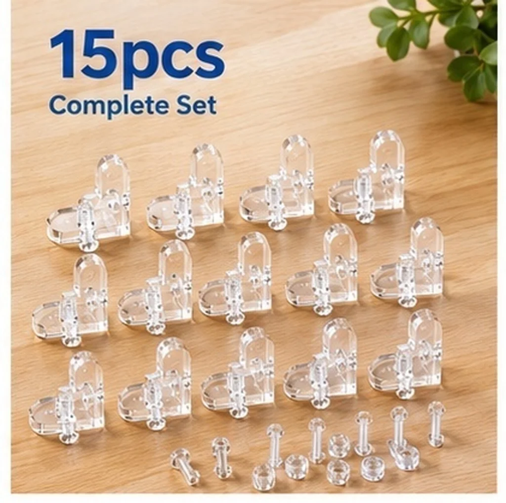15Pcs Clear Acrylic L Shape Corner Braces Transparent Corner Brackets for Display Cabinets Jewelry Boxes Reinforcement