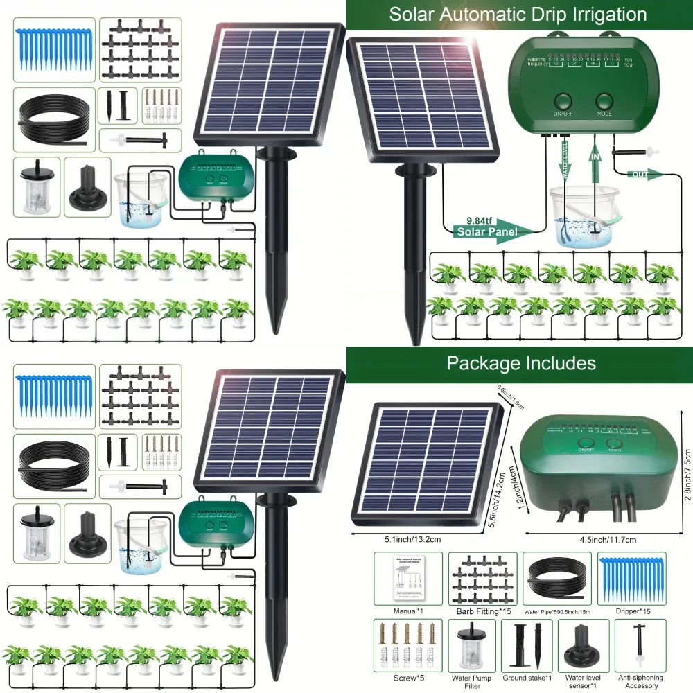 

Solar Powered Automatic Drip Irrigation System with Built-in 2200MAH Battery - 1pc, Ideal for Potted Plants, 12 Timing Modes inc