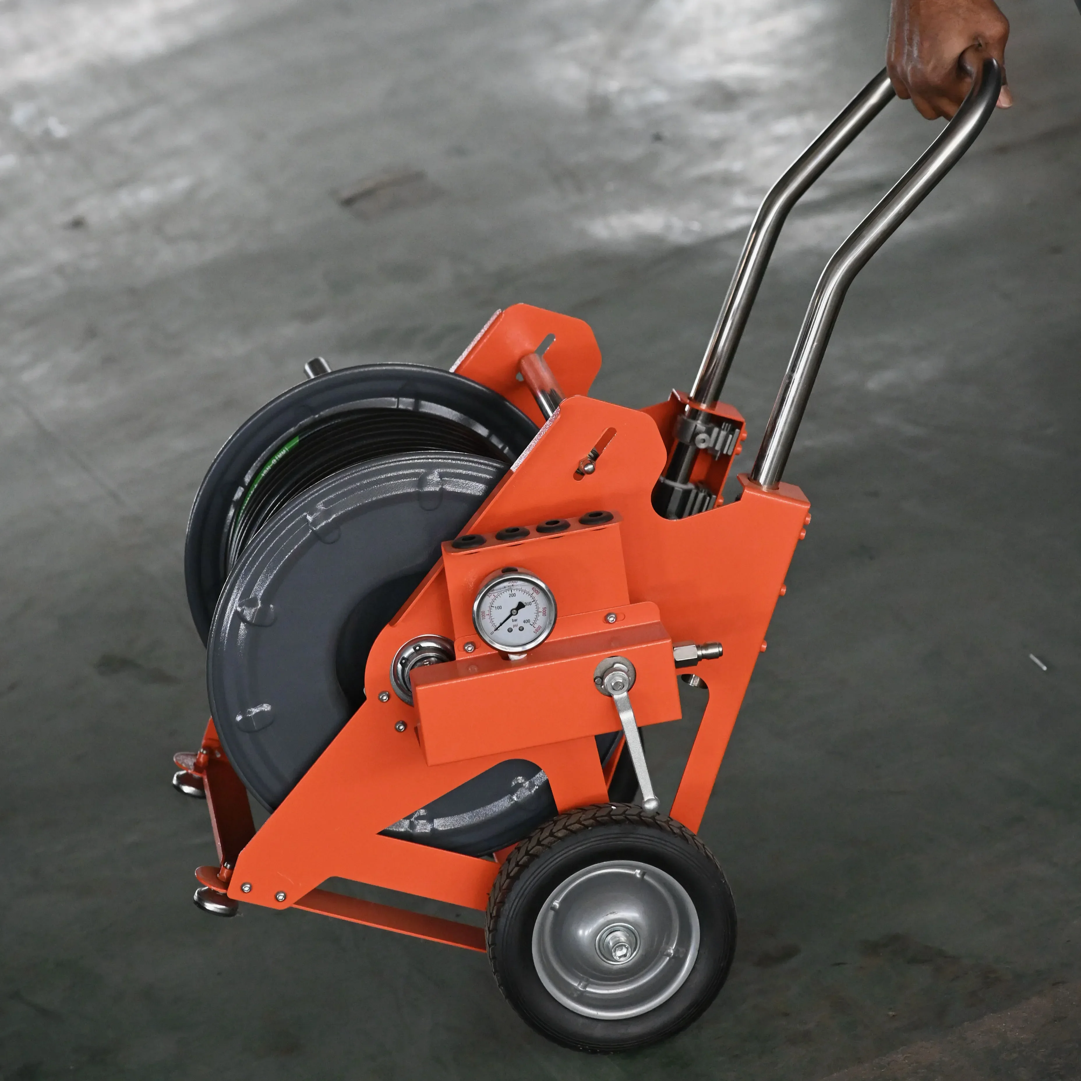 

Installation high pressure hose for pipe clean machine drain cleaner electric high pressure washer Hand Push Hose Reel