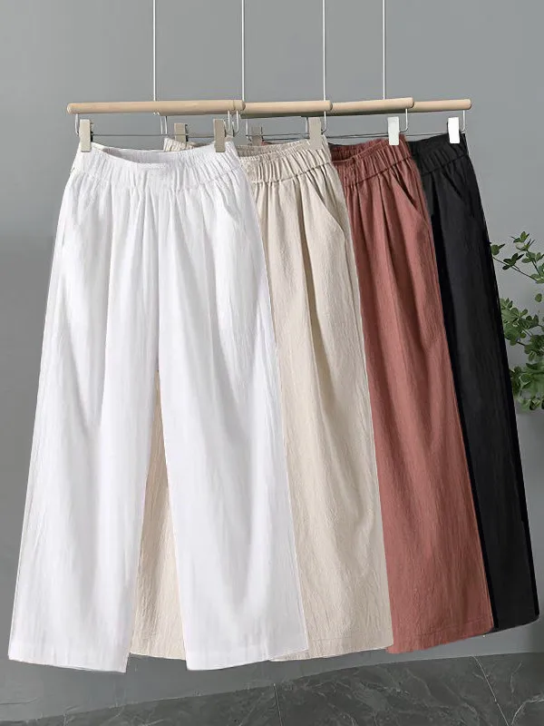 

Хлопковые льняные брюки-палаццо женские летние повседневные свободные брюки с высокой талией, струящиеся, свободного кроя, длиной 7/8