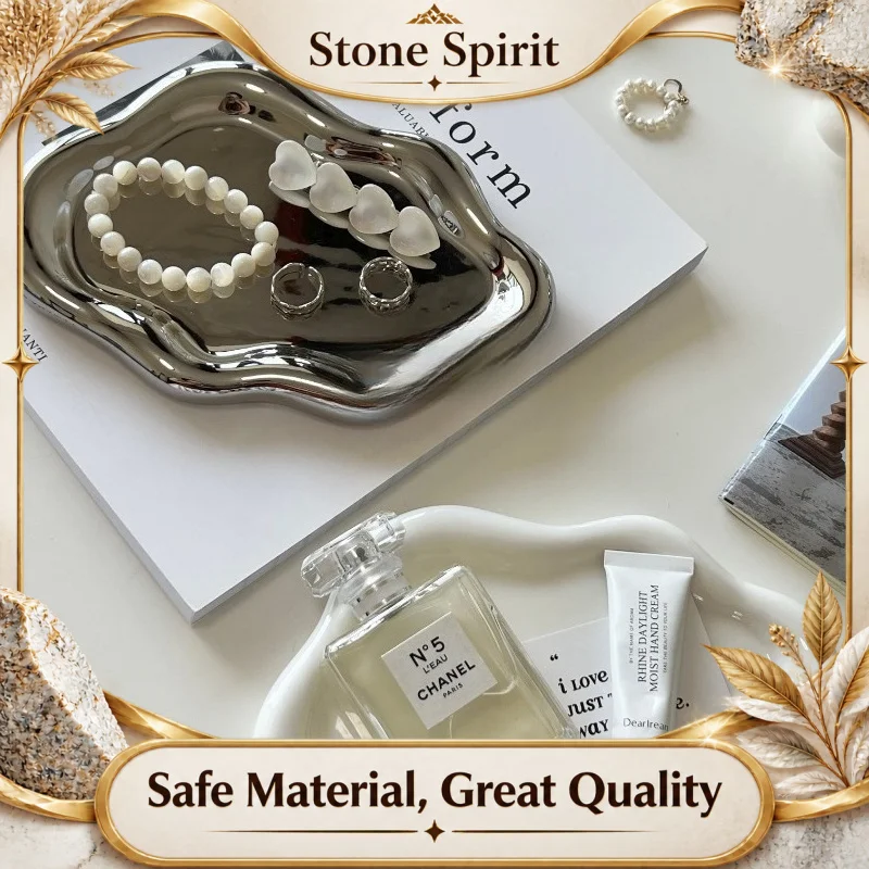 Luxury Ceramic Cloud Tray 19.5cm, Single Layer Gold Jewelry Organizer,Decor Entryway Vanity Display for Keys, Elegant Home Decor