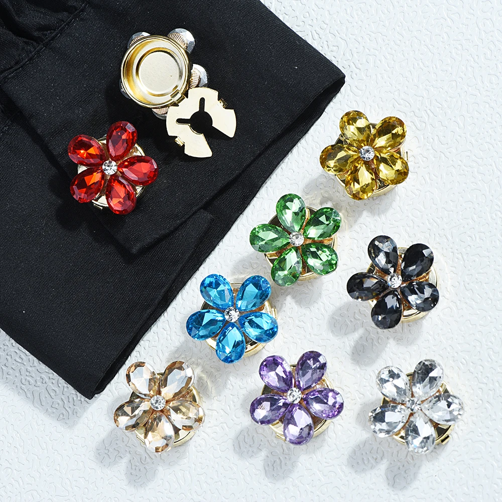 ICEYY Five Petal Flower Cufflinks for Shirt Rhinestones Button Covers Sleeve Buttons Girls Gifts Apparel Decoration