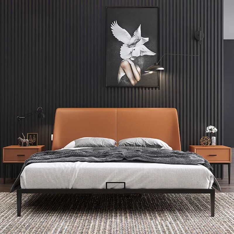 

Study Headboard Double Bed Designer Nordic High End Full Size Double Bed Home Queen Lazy Sleeping Display Backyard Furniture