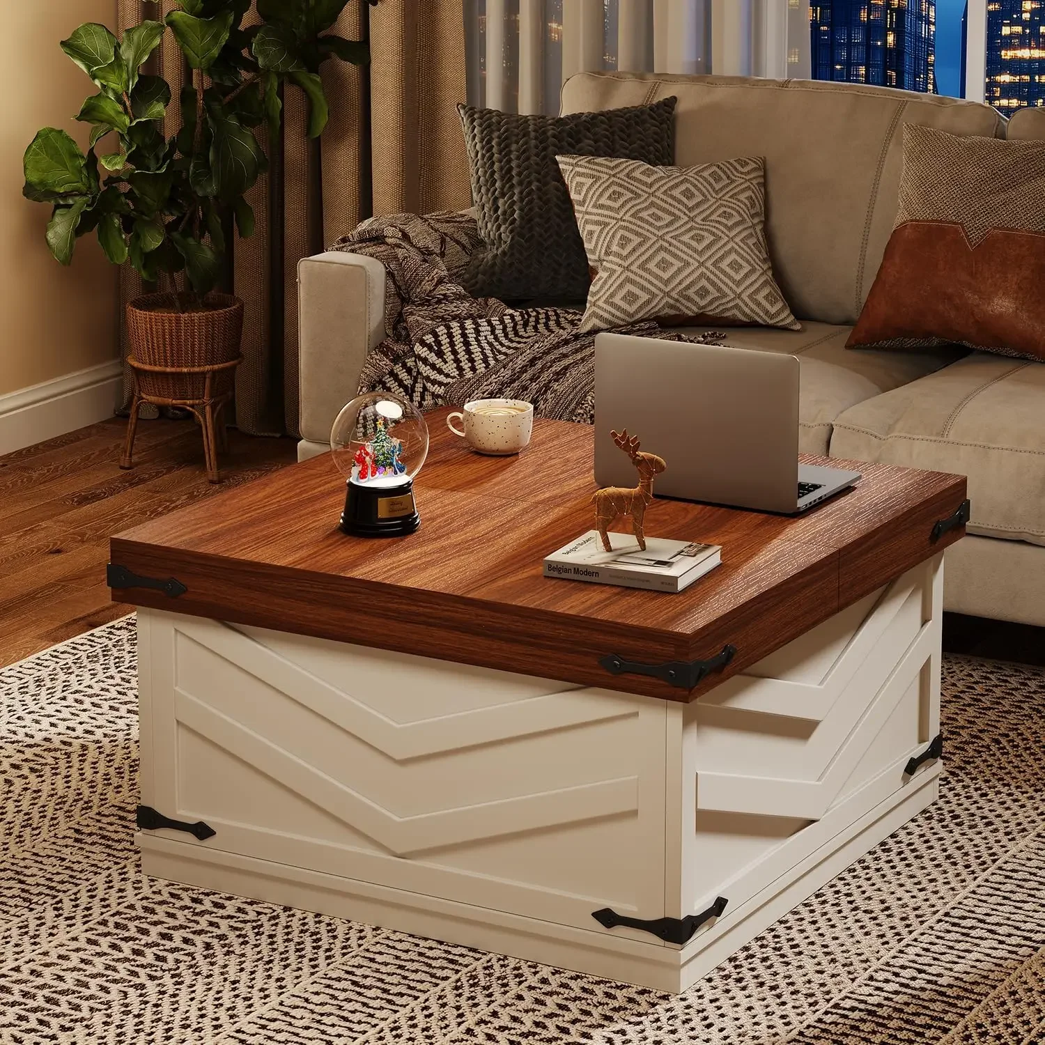 [New Arrival!]31.5'' Lift Top Coffee Table, Sliding Top Square Center Table with Large Hidden Storage Organizer, Multi-Functiona