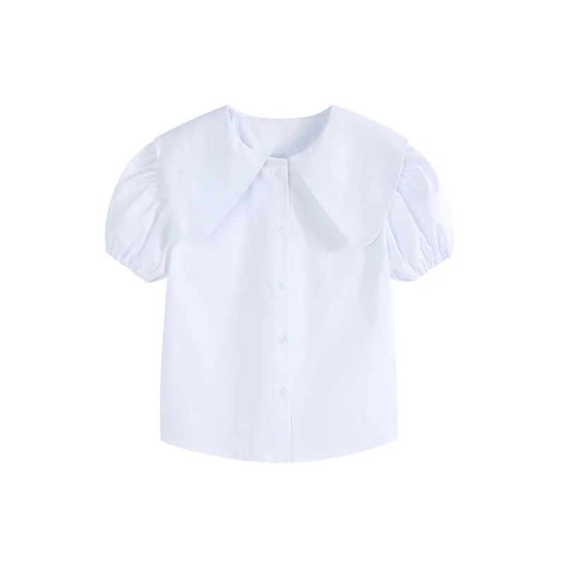 

White shirt for Girls clothes New short-sleeved summer cotton academy performance clothes Comfortable skin-friendly