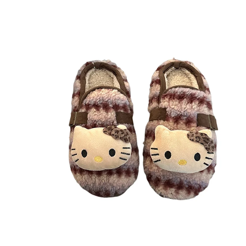 حار سانريو مرحبا كيتي فتاة Kawaii الصوف مبطن النعال طالب الخريف والشتاء موضة الكرتون في الهواء الطلق نعال من القطن جديد #1