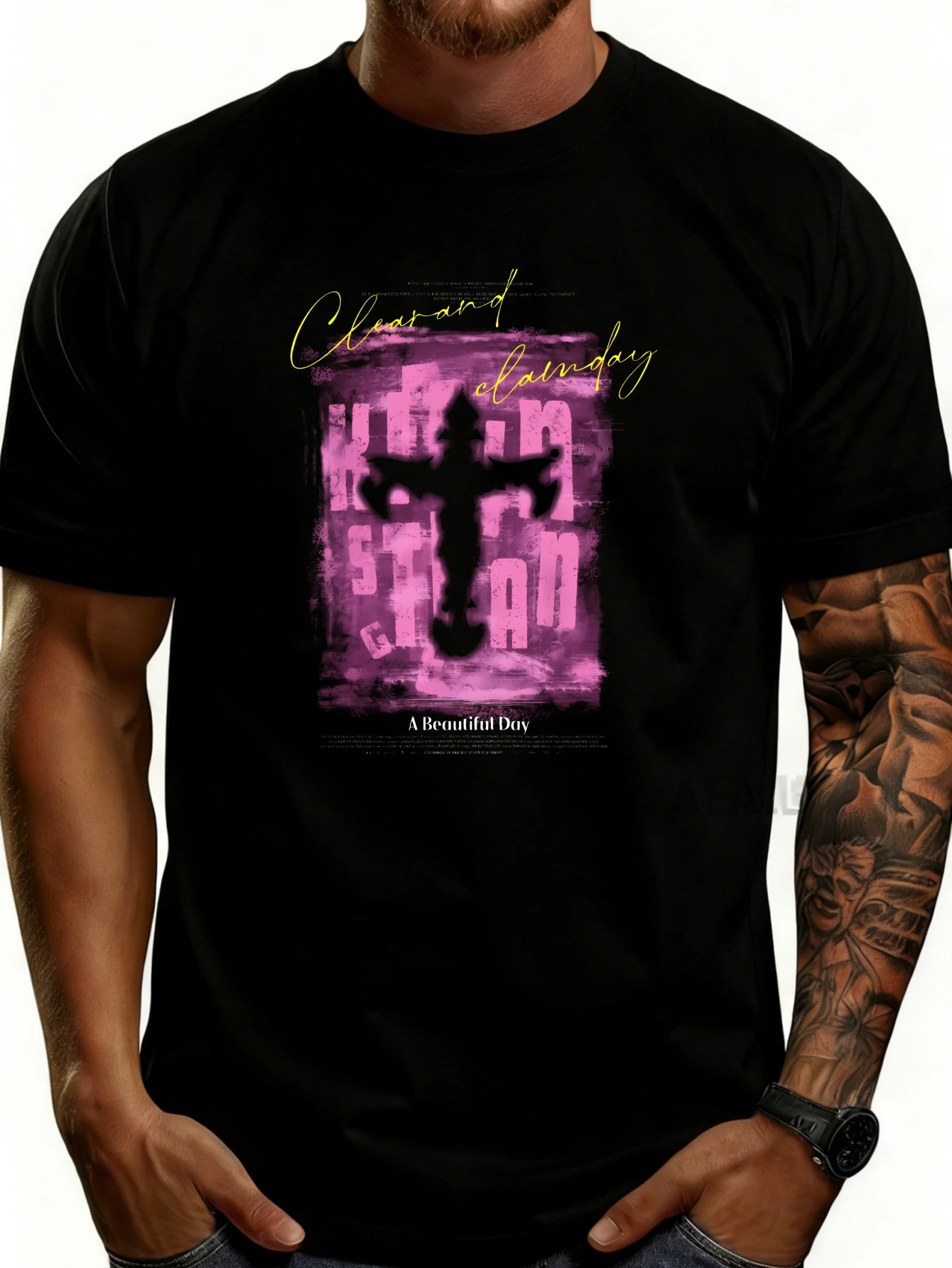 Casual Style Men's T-Shirt Clear and Cloudy Beautiful Day Graphic Design Summer Wear Music Enthusiast Gift