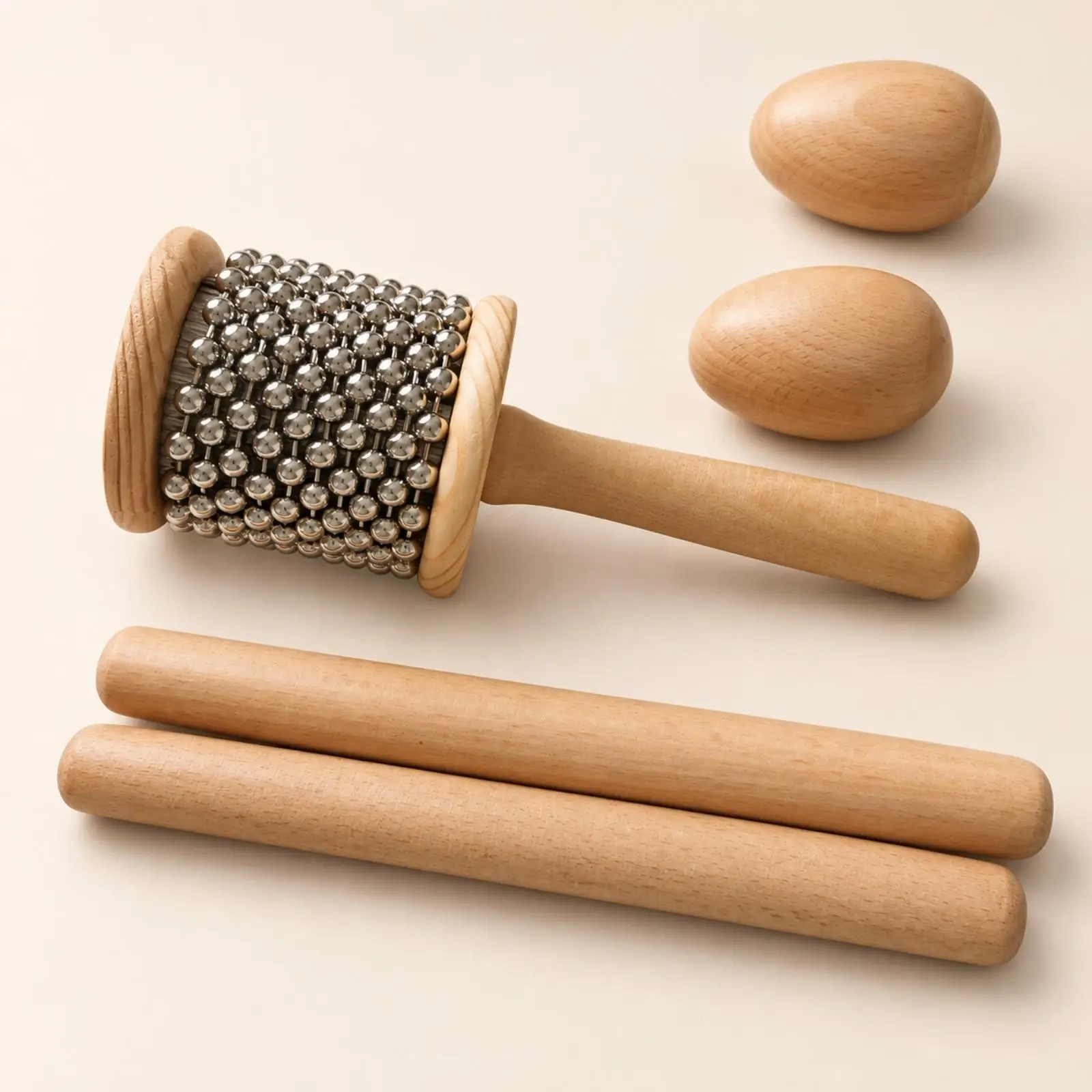 Rattle Percussion Instrument Wooden Cylinder Shaker with Egg Shakers for School Music Class Kit