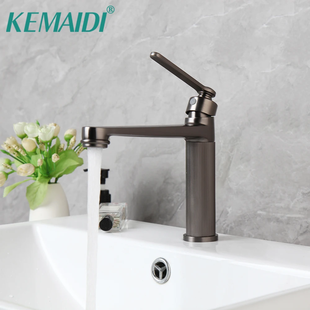 

KEMAIDI Bathroom Basin Sink Faucet Tap Wash Basin Grey Hot And Cold Water Mixer Bath With Modern Lever Handle Faucets