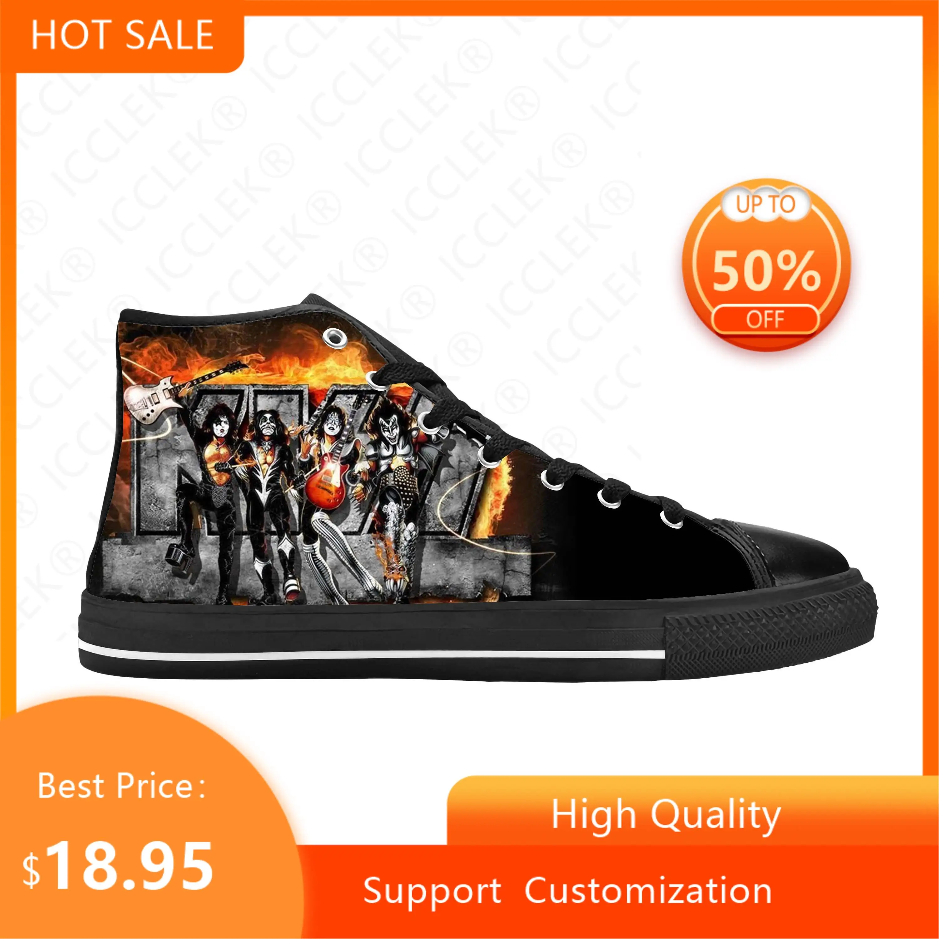 Rock Band Heavy Metal Music Singer Guitar Kiss CHigh Top Sneakers Mens Womens Teenager Canvas Sneaker Couple Shoes Custom Shoe