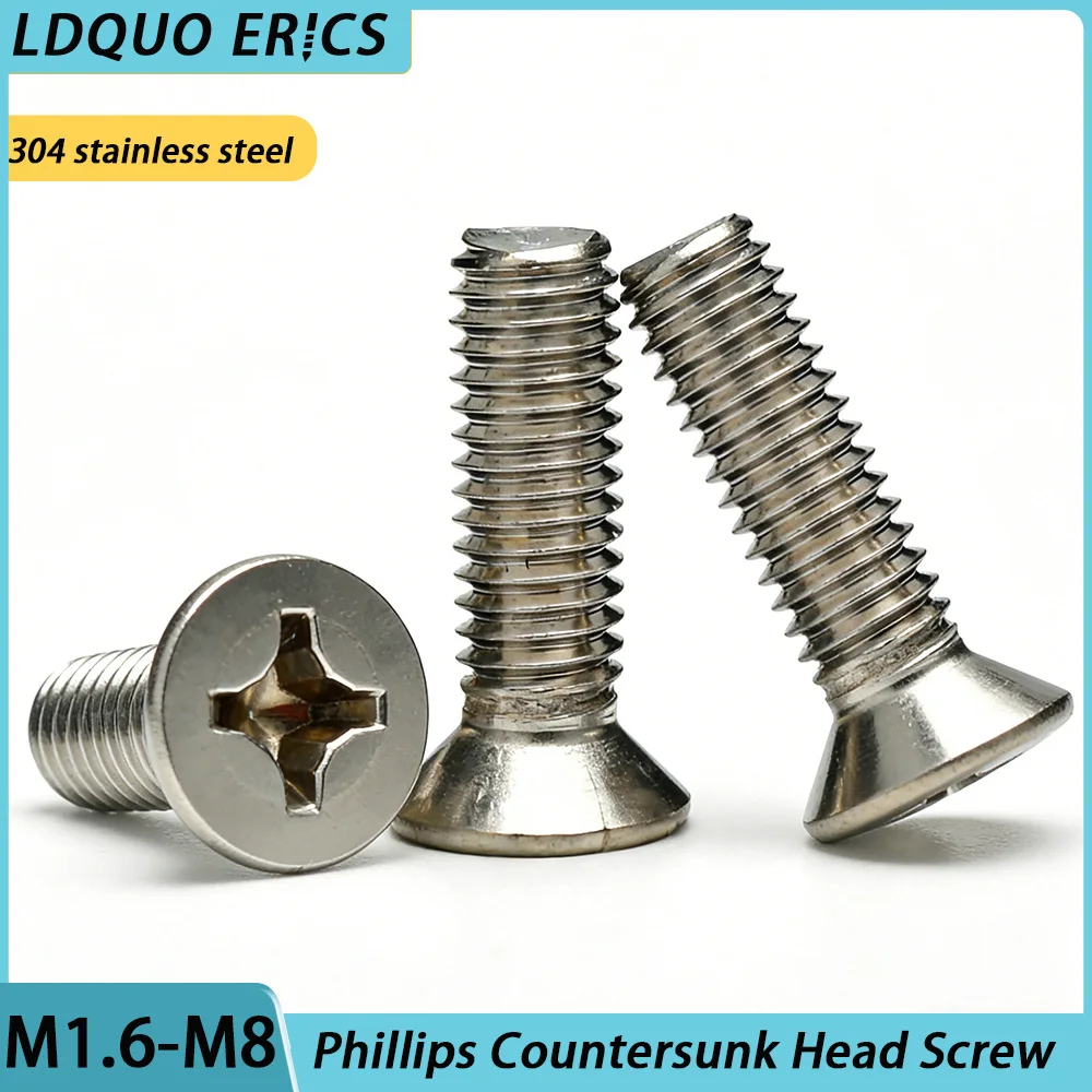 Tornillo de Cabeza Plana Phillips M1.6 M2 M2.5 M3 M3.5 M4 M5 M6 M8, Tornillo de Cabeza Cruzada, Acero Inoxidable 304 GB819, Tornillo Mecánico