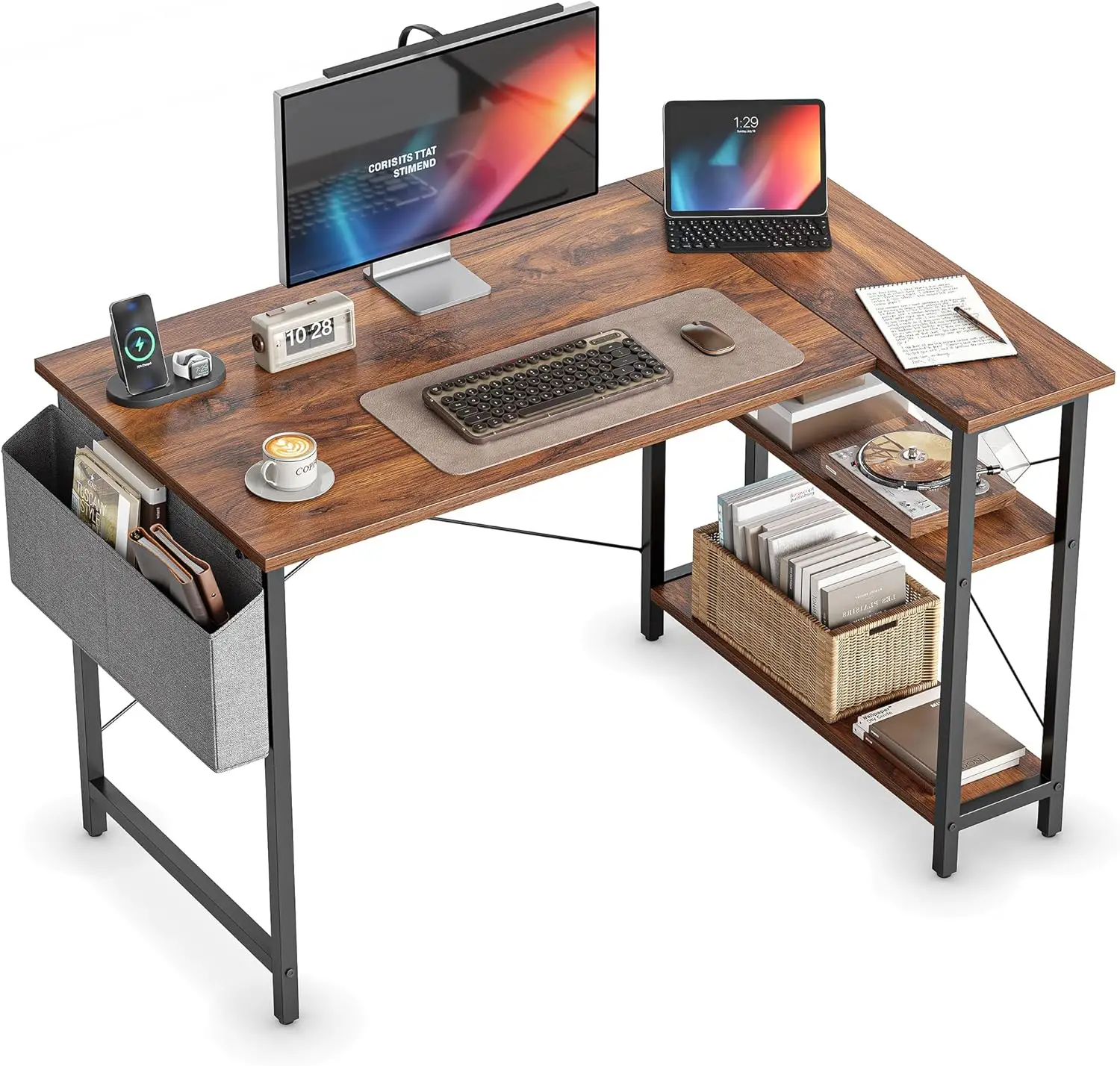 

40" L-Shaped Computer Desk with Reversible Storage Shelves, Brown Corner Desk for Home Office, Study, Writing, Gaming
