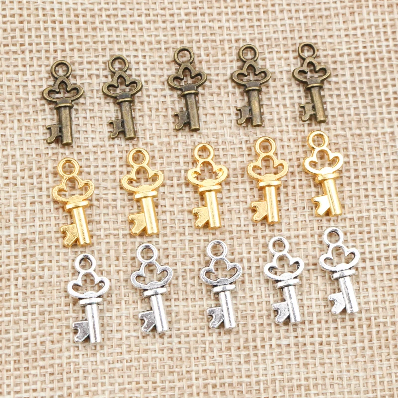 50pcs 17x7mm Antique Bronze Gold Silver Plated Key Handmade Charms Pendant DIY for Bracelet Necklace Jewelry Making