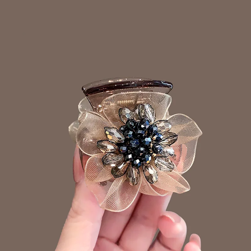 Silk Yarn Crystal Flower Hair Claws Clip Back Head Half Hair Shark Clip Women Headband Hairpin Fashion Hair Accessories