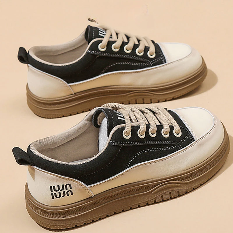 

Real Leather Thick Soled Height Increasing Shoes for Women, Spring New Comfortable, Lightweight, Versatile Casual Sports Shoes