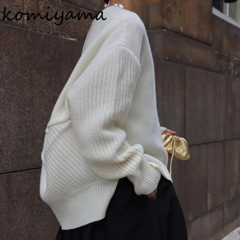 

Весенне-зимняя новая одежда, женская однотонная модная простая одежда, свободные повседневные свитера с длинными рукавами Y2k, вязаный пуловер, топы