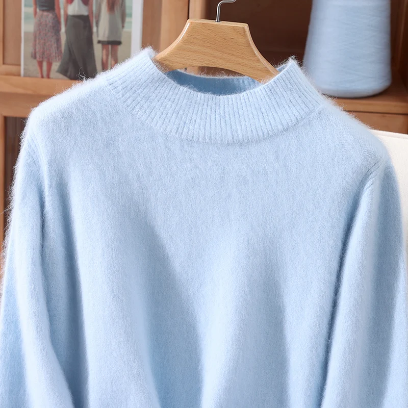Winter Women\'s Mink Cashmere Sweater With Half-High Neck Short Thick Solid Color Pullover Plus Size Warm Knit Bottoming Shirt