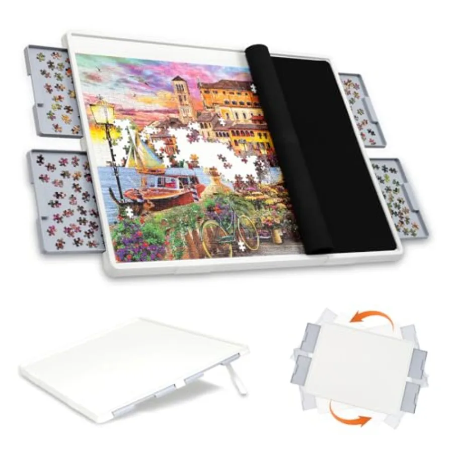 

1500 Pieces 2-in-1 Tilting and Rotating Puzzle Board with Drawers and Cover, 35"x27" Portable Spinning Plastic Jigsaw Puzzle Ta
