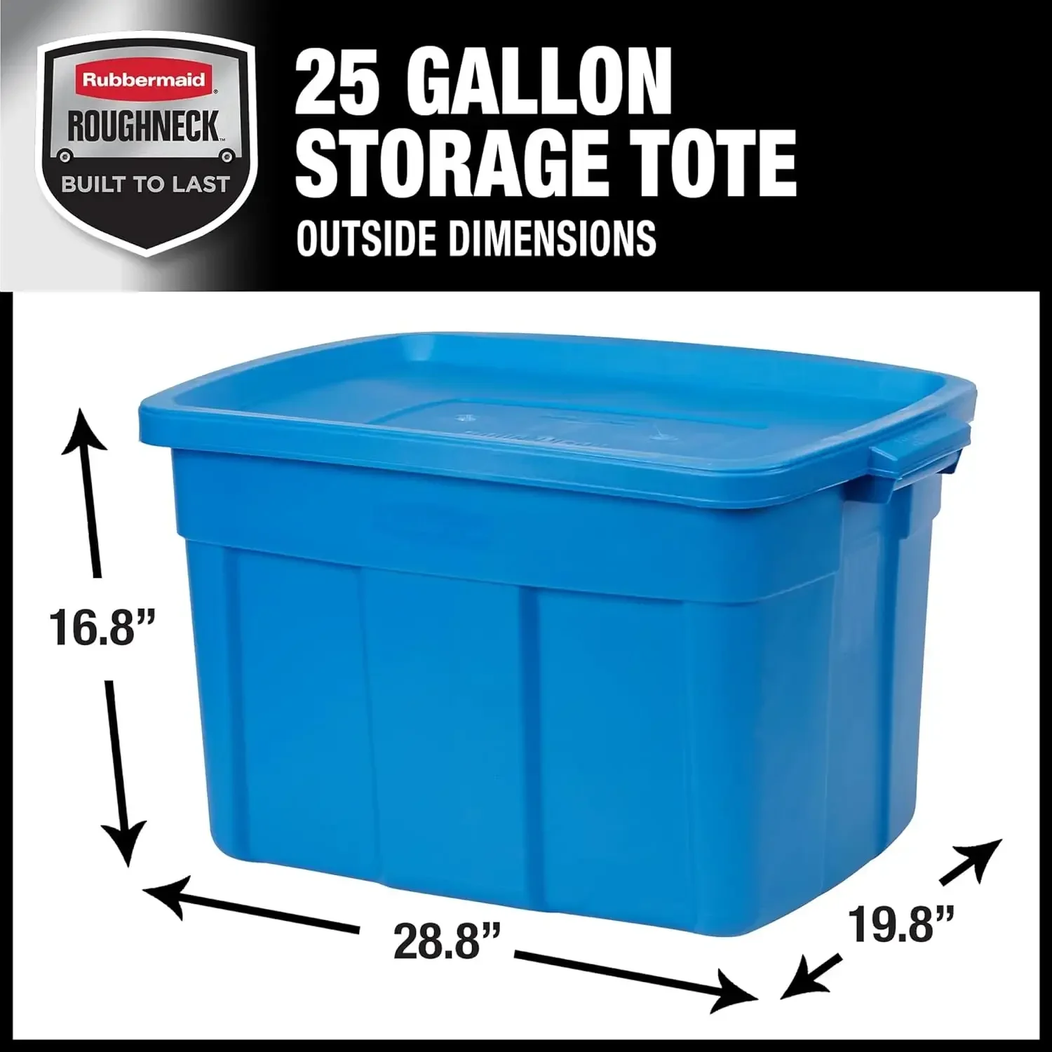Roughneck Tote 25 Gal, 4 Pack, Made in USA, Heritage Blue, Rugged Plastic Stackable Storage Bins with Lids and Handles