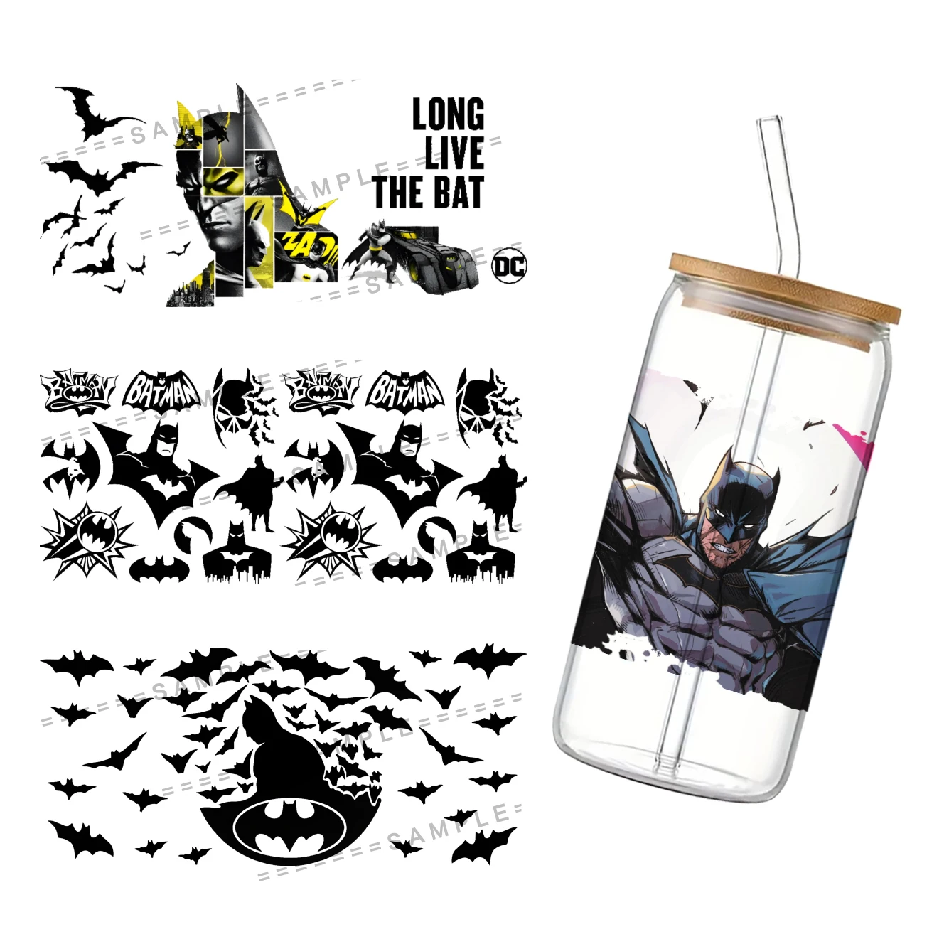 DC Batman UV DTF Cup Wrap for 16Oz Libbey Comic Book Superhero Glass Can DIY Transfer Sticker