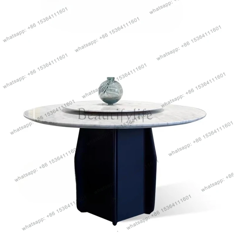 

Medium flower white solid wood natural marble round dining table 1.5 meters white luxury stone