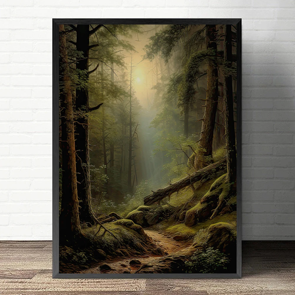 Dark Cottagecore Forest Full Moon Poster Print Vintage Wall Art Canvas Painting Goth Decor Dark Forest Art Home Decoration