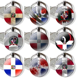 dominican republic flag Keychain Handmade Glass Cabochon Key Ring Holder Pendant Key Chains Cartoon Fashion Creative Design