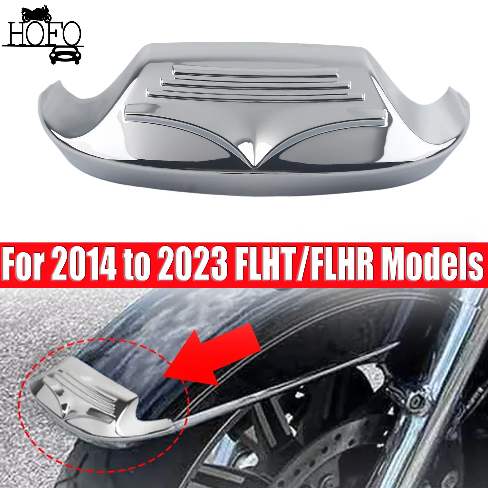 

Motorcycle Front Fender Mudguard Tip Trim Cover For 2014 to 2023 FLHT/FLHR Models Utilizing Existing Chrome Side Trim