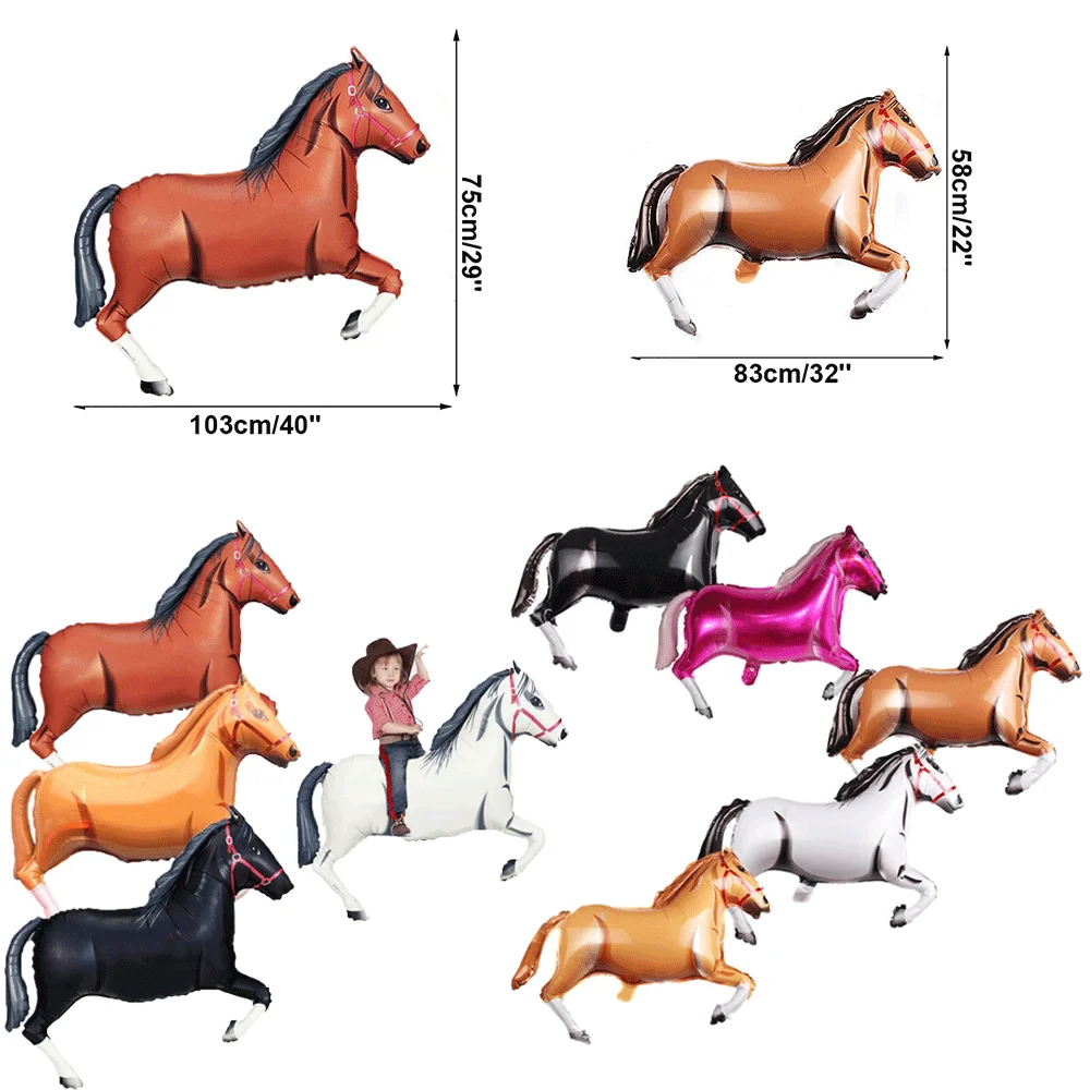 Horse Birthday Decoration Banner Balloon Wood Grain Plastic Tablecloth Paper Plate for Rustic Western Barn Cowboy Party Supplies